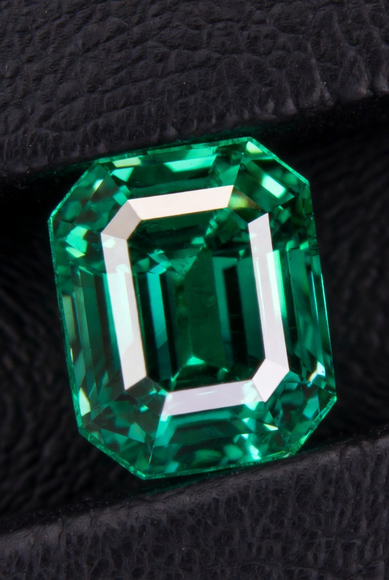 Fine faceted tsavorite garnet, vivid green, emerald cut